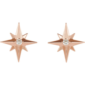 14k Single Diamond Starburst Star Earrings