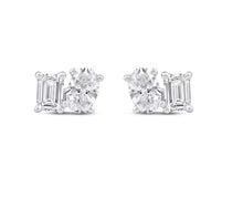 Lab Grown 4ct Toi Et Moi Emerald and Oval Stud Earrings