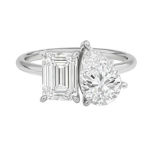 Lab Grown 4ct Two Stone Toi Et Moi Emerald & Pear Diamond Ring