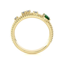 Emerald and Diamond Ribbed Band Ring