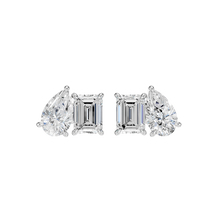 Lab Grown 4ct Toi Et Moi Emerald and Pear Stud Earrings