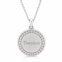 Engravable Pave Halo Diamond Disk Necklace