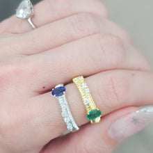 Emerald and Diamond Ribbed Band Ring