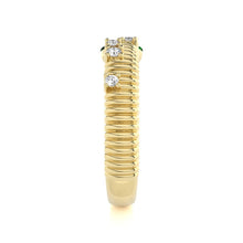 Emerald and Diamond Ribbed Band Ring