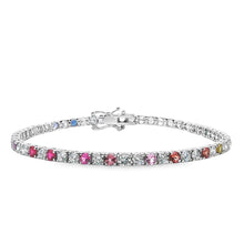 Multi-Color Rainbow Sapphire and Diamond Tennis Bracelet