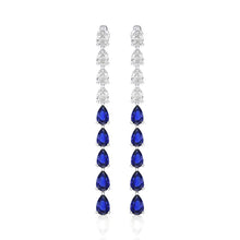 Blue Sapphire Pear Shape Long Drop Earrings