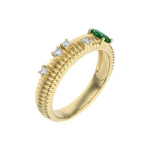 Emerald and Diamond Ribbed Band Ring