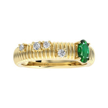 Emerald and Diamond Ribbed Band Ring