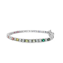 Multi-Color Rainbow Sapphire and Diamond Tennis Bracelet