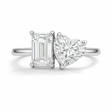 Lab Grown 4ct Two Stone Toi Et Moi Emerald & Heart Diamond Ring
