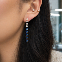 Blue Sapphire Pear Shape Long Drop Earrings