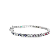 Multi-Color Rainbow Sapphire and Diamond Tennis Bracelet