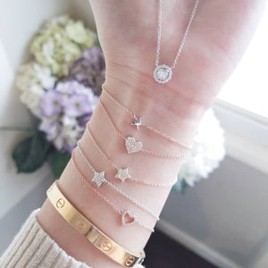 14K Pave Diamond Heart bracelet stack