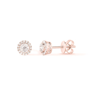 Round Cluster Halo Stud Earrings Rose Gold