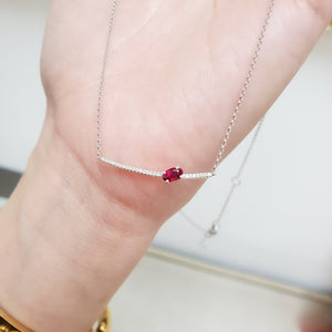 Birthstone and Diamond Curved Bar Necklace