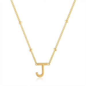 14K Solid Gold Initial Necklace on Satellite Beaded Chain