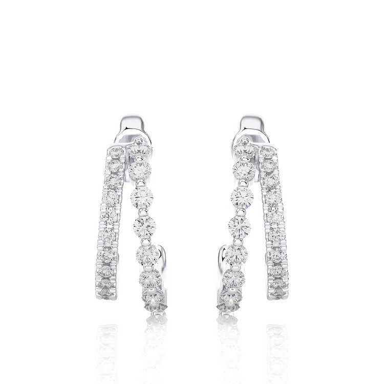 Double Diamond Hoop Huggie Earrings