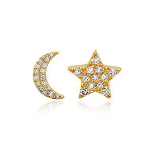 Moon Star Diamond Stud Earrings