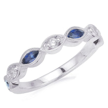 Blue Sapphire and Diamond Vintage Stackable Anniversary Band