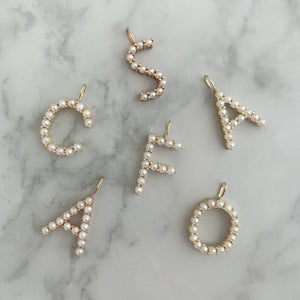 Small Initial Pearl Charm Pendant