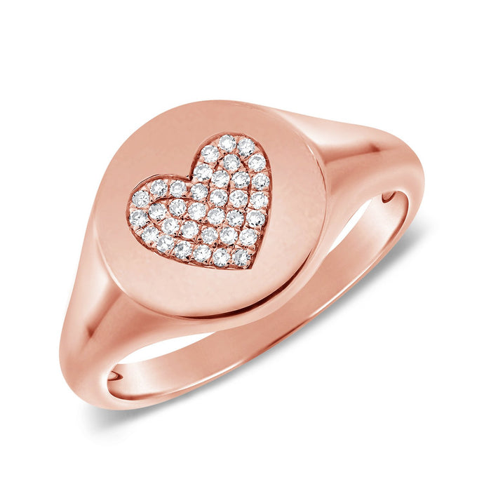 14K Diamond Heart Signet Ring