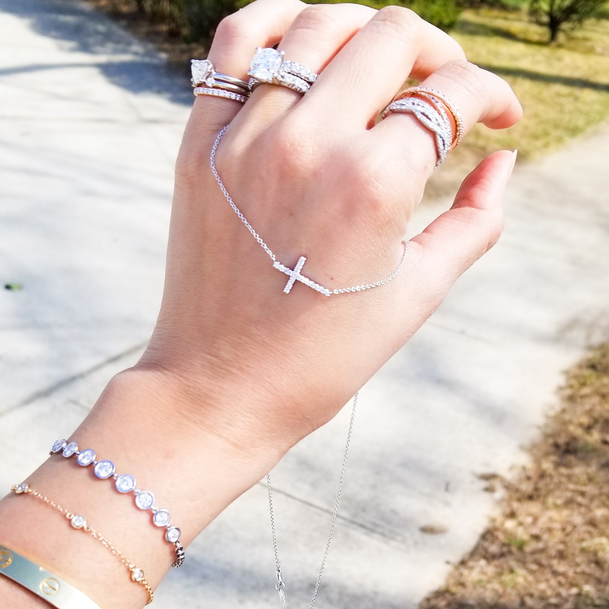 Diamond sideways 2025 cross necklace