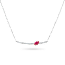 Ruby Birthstone Gemstone Diamond Curved Bar Necklace